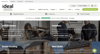A screenshot showing the Ideal Heating home page.